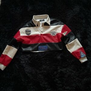 AKIRA Red and Black Striped Jersey Top